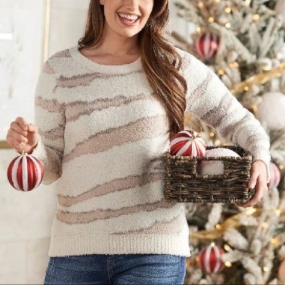Barefoot Dreams Cozy Chic Lush Zebra Cream Sweater Large